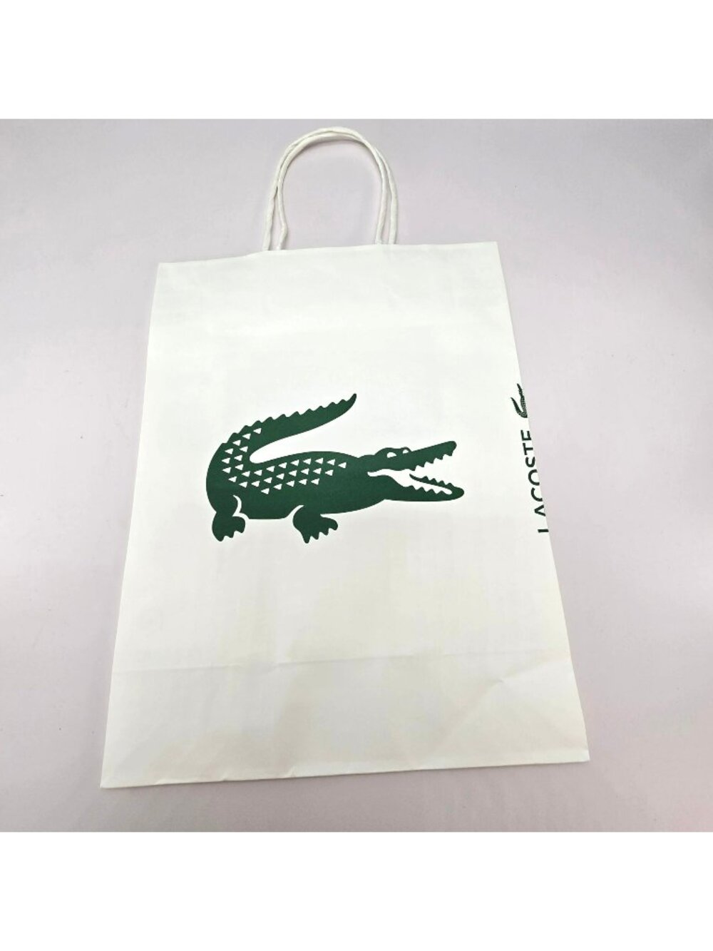 Lacoste White Paper Shopping Bag With Green Logo Design Movie Prop Gift VR9005